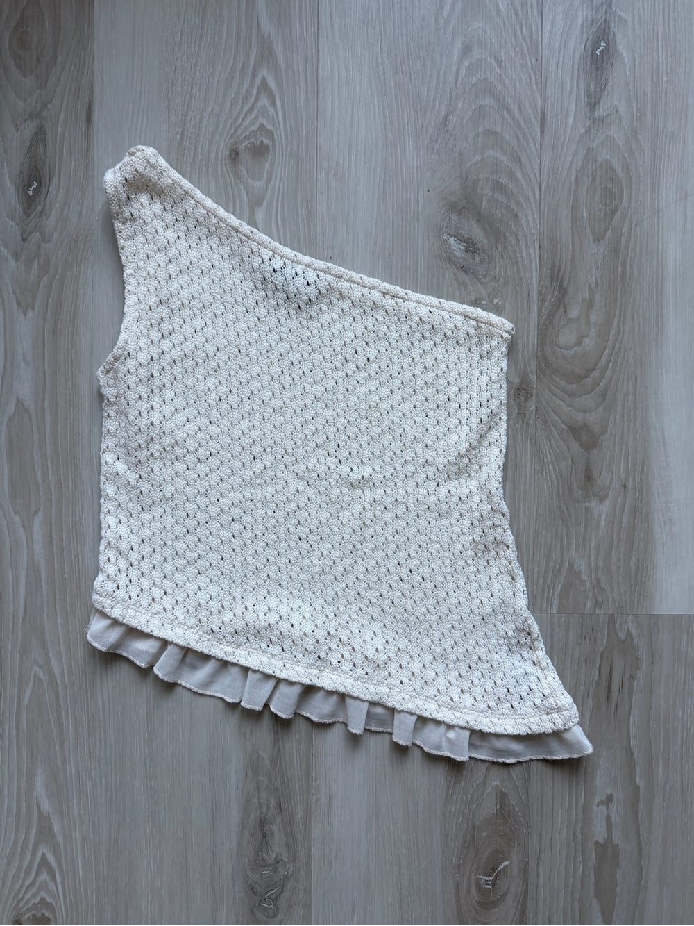 ASOS One-Shoulder Cream Knit Tank with Ruffle Hem